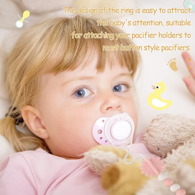 Patelai 15 Pieces Soft Silicone Baby Pacifier Clips Holders Silicone Adapter Rings Holder Baby Nipple Rings Dummy Nipple Holder for Pacifiers(Transparent)