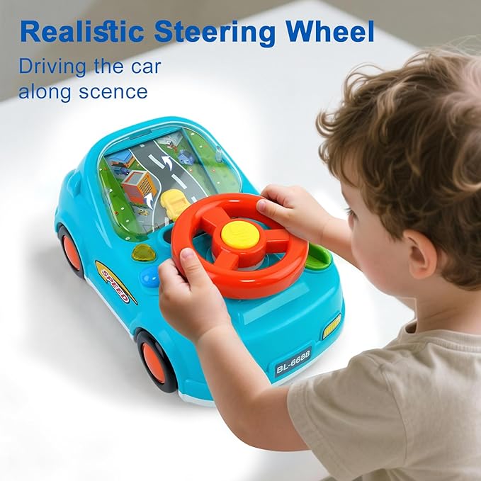 Toys for 1 + Year Old Boy,Toddler Racing Car Steering Wheel Toy with Sound & Light,Car Toys for Toddlers 1-3,Gift for 1 2 3 Years Old Boys Girls (Blue)