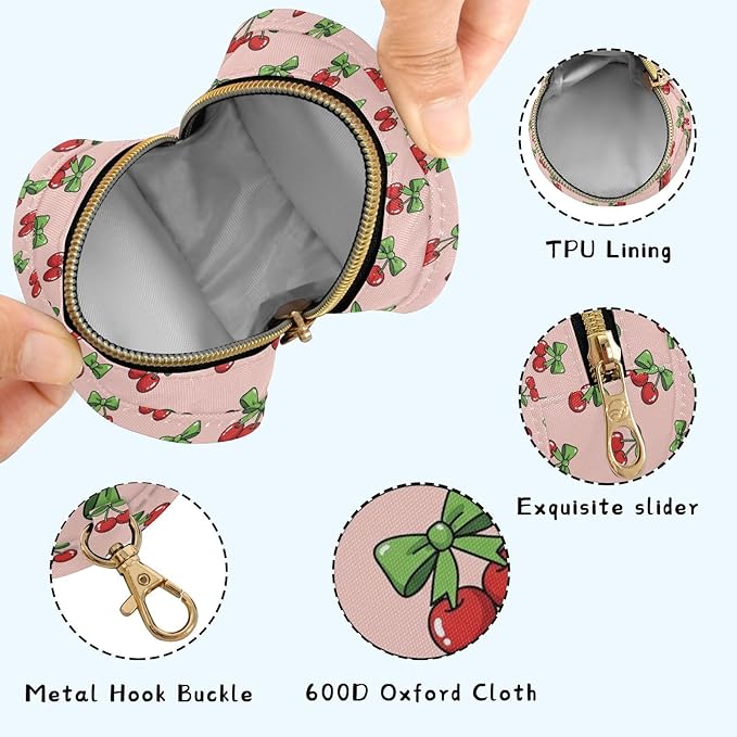 Cute Cherries Bows Pink Print Pacifier Holder Case for Diaper Bag Portable Travel Pacifier Storage Case with Clip Newborn Baby Pouch for Baby Boys Girls Purse Outdoor