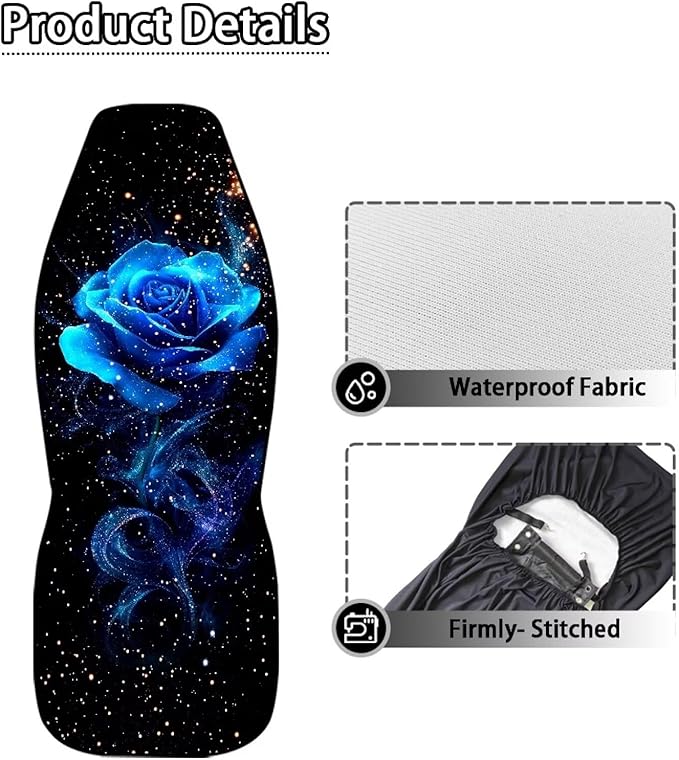 Blue Rose Car Front Seat Covers Waterproof Car Seat Cover for Front Seat Set of 2 Removable Automotive Accessories Elastic Fabrics Universal Fit Most Cars,SUV, Trucks