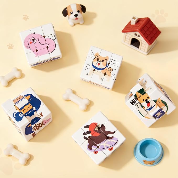 12 Pack Premium Puppy Mini Cube Bulk, 1.18 Inch 3x3x3 Small Puzzle Cubes Surface Finish, Dog Themed Birthday Party Favors, Classroom Rewards Prizes, Easter Basket Fillers for Kids