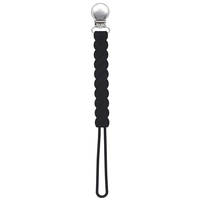 Three Little Tots All Silicone Modern, Short and Safety Tested Pacifier Clip (Black, Twist)