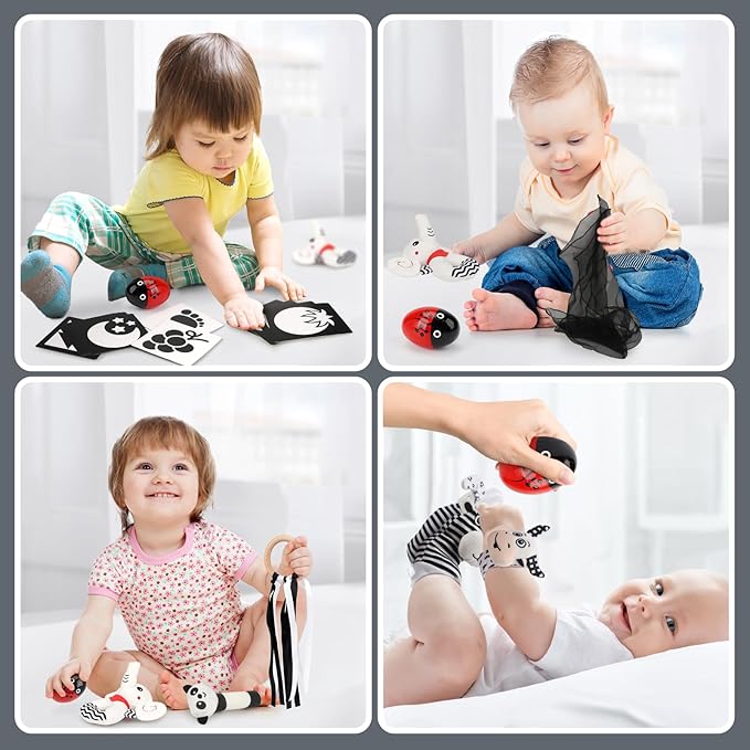 Joyreal High Contrast Baby Toys 0-6 Months, Black and White Sensory Toys for Newborn Brain Development, Montessori Infant Toys with 20 Cards