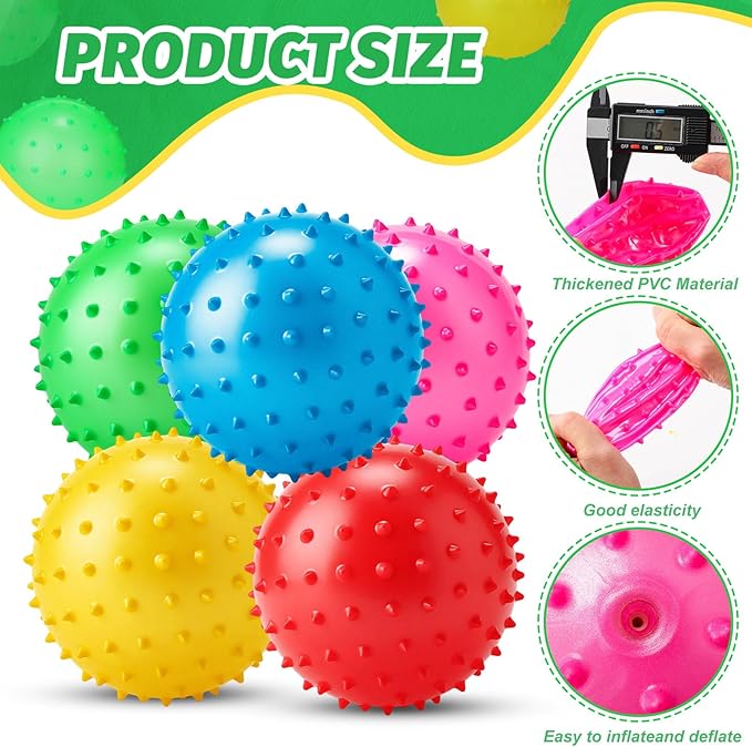 Jerify Knobby Balls Bouncy Spiky Sensory Ball Bulk Soft Inflatable Massage Stress Plastic Toy for School Party Play Indoor Outdoor