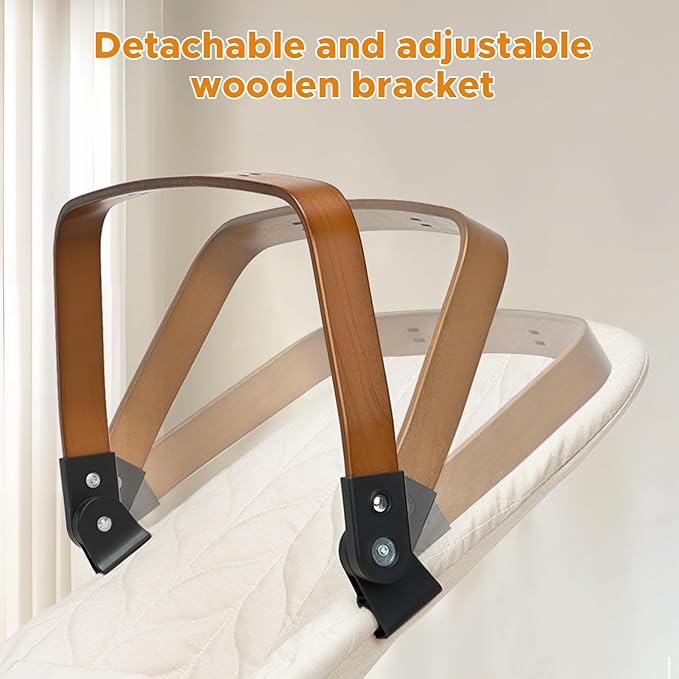 Portable Baby Bouncer, Bouncer Seat for Babies 0-12 Months, 3 Recline Positions, Foldable Baby Rocker Chair with Removable Wooden Bar, Beige