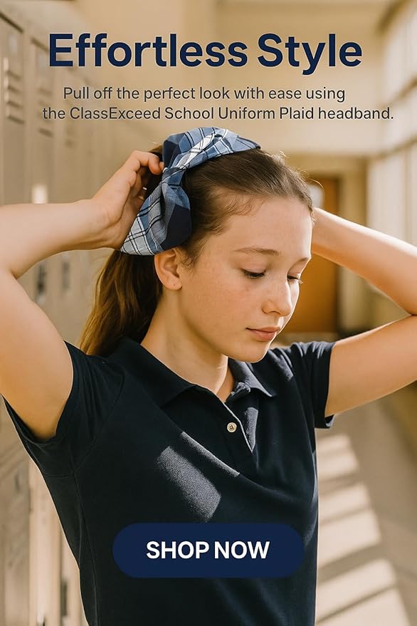 ClassExceed School Headband, Plaid bow headband, back to school, available in variety of school plaids (Plaid 76 Clear blue White Navy plaid, Regular)