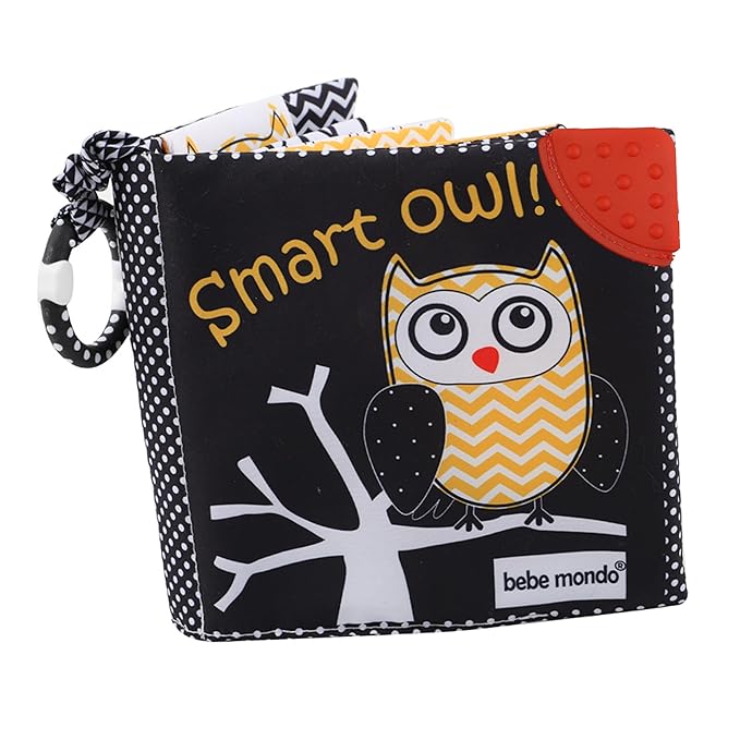 Touch and Feel Cloth Crinkle Books for Babies Infant, Baby Books Toys 0-3-6-12 Months, Easter Shower Baby Gifts, High Contrast Toy,Teething Teethers, Tummy Time Mirror Toys for Boys and Girls-Owl