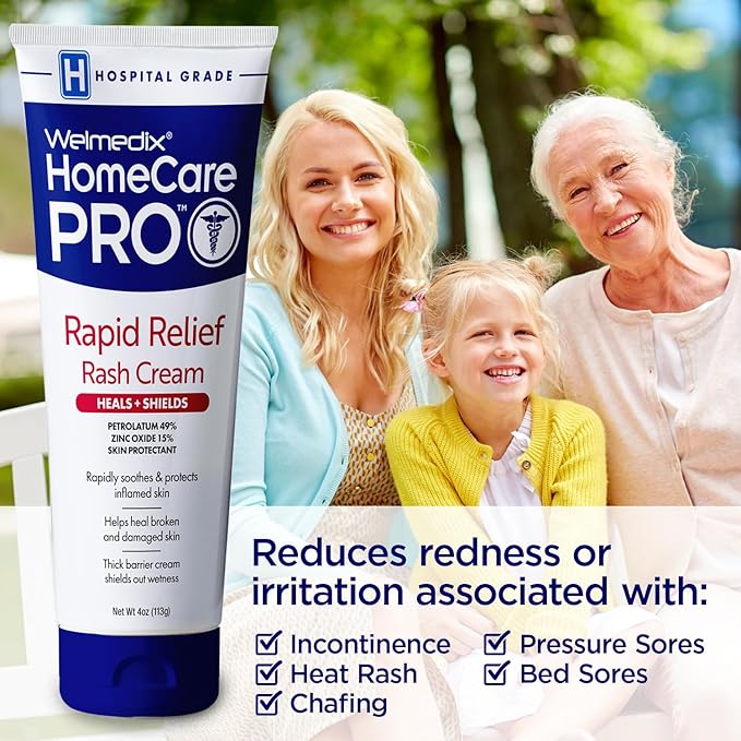 Welmedix Adult Diaper Rash Cream - Zinc Oxide Cream & Moisturizing Skin Barrier Cream, Maximum Strength Diaper Rash Cream for Adults, Skin Protection Ointment - 4oz