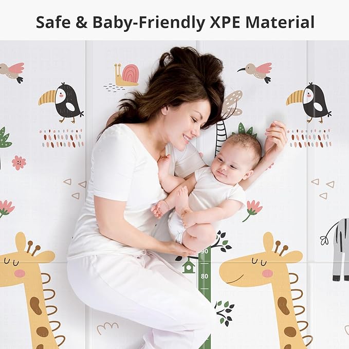 Baby Play Mat for Floor,79" x 71"Extra Large Foam Play Mats,Reversible Foam Playmat,Foldable,Waterproof &Anti-Slip Crawling for Babies,Toddlers,Infants, for Indoor and Outdoor,Cartoon Grey