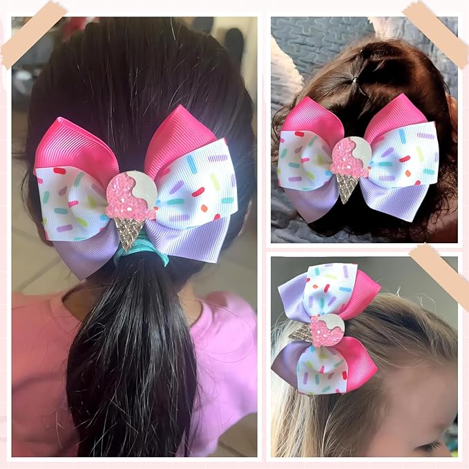 2 Pcs Baby Girl Hair Clips Ice Creams Bow Clips Cute Snap Barrette Thick Thin Hair Accessories for Little Girls Kids Teens Women (Pink)