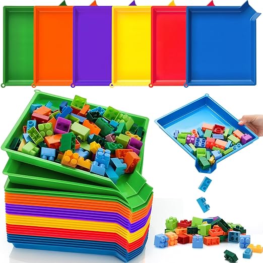 Reallnaive 24 Pcs Multicolor Plastic Art Sorting Funnel Trays Quick Sorting Activity Serving Tray Stackable Funnel Plate Craft Organizer for Classroom Home School DIY Projects (Bright Color)