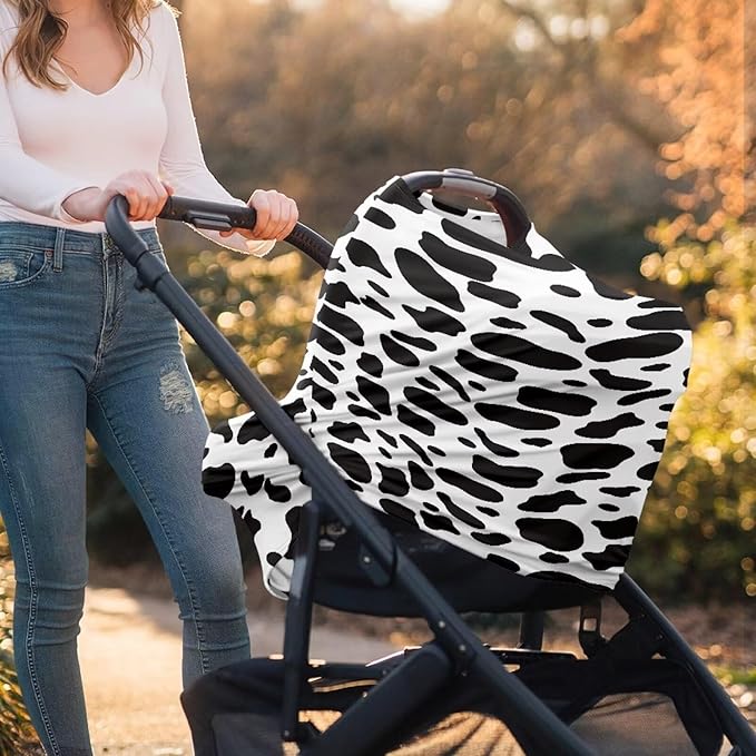 AFPANQZ Cow Print Baby Car Seat Cover Canopy and Nursing Cover Infant Car Canopy Spring Autumn Winter Snug Warm Breathable Windproof Open Peep Top Universal Fit