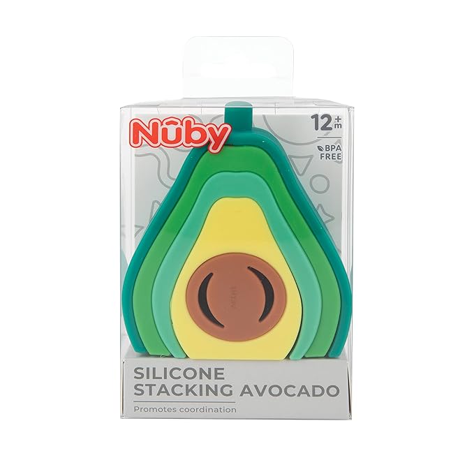 Nuby Soft Silicone Stackable Avocado Interactive Toy - 5-Piece Toddler Stacking Toy for Early Development - 12+ Months