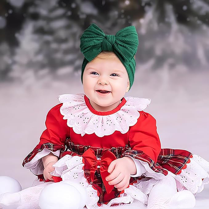 LemonSpace Handmade Baby Girls Headbands Bows Soft Stretchy Nylon Hair Bands Hair Accessories with Bows for Newborn Baby Girls Infant Toddlers Kids(Green)