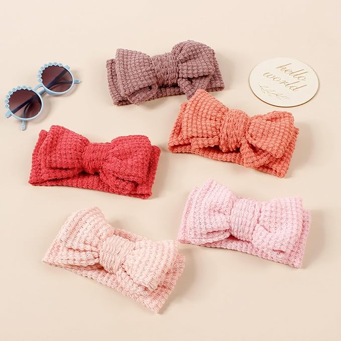 JIAHANG Baby Bows Waffle Turban Knotted Head Wraps, Hair Bow Headbands Stretchy Hair bands for Newborn Infant Toddlers Girls