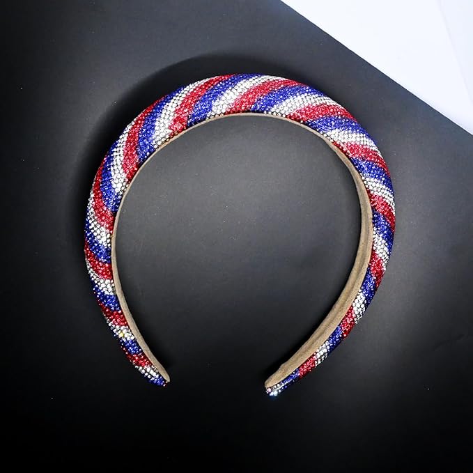 4th of July Rhinestone Headbands for Girls Red Blue White Rhinestone Sparkle Head Band Patriotic Hair Accessories for Women