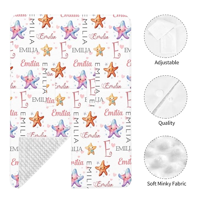 Custom Baby Car Seat Canopy Personalized Car Seat Covers with Name for Baby Boys Girls Customized Starfish Nursing Breastfeeding Cover Infant Carseat Canopies Newborn Minky Baby Blanket