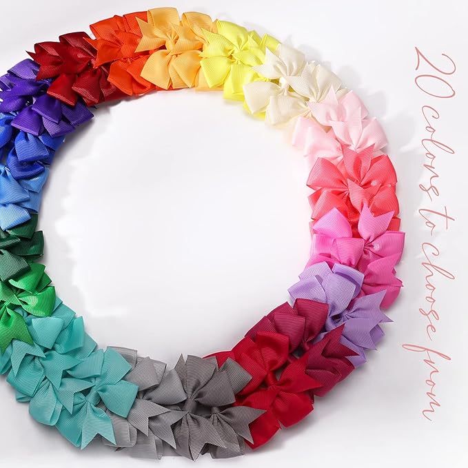 40PCS 3 Inch Hair Bows for Girls Grosgrain Ribbon Toddler Hair Accessories with Alligator Clip Bow for Toddler Girls Baby Kids Teens In Pairs