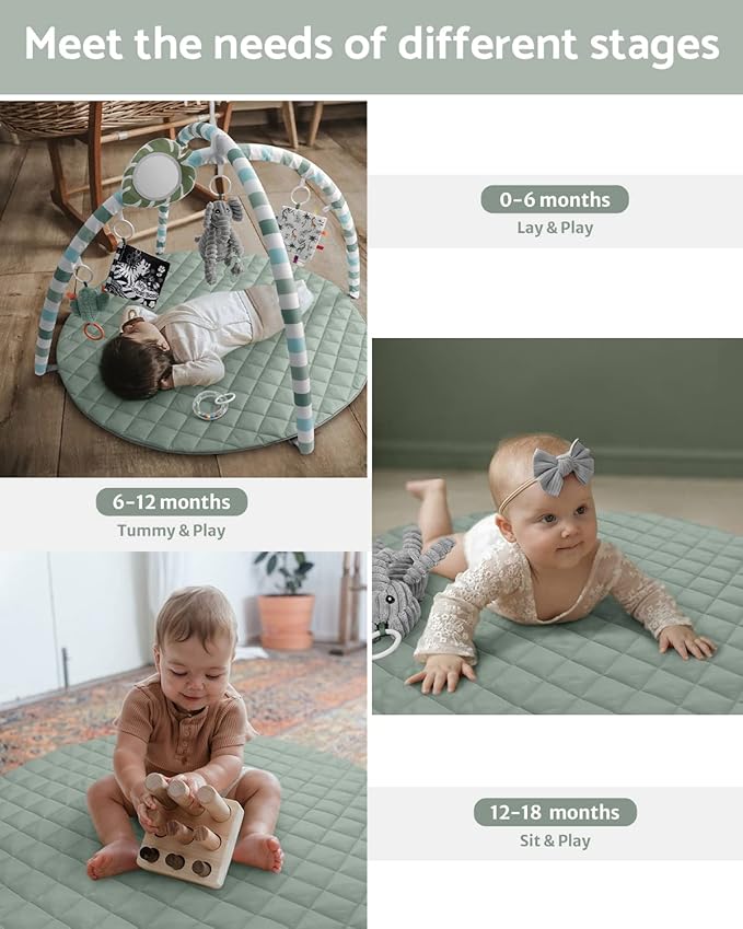 Baby Play Gym Mat,Sage Green + Baby Play Gym, Leaf Shaped