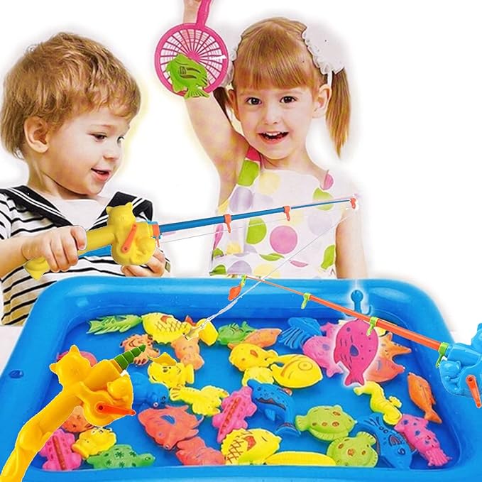 6 Pieces Fishing Rod Magnetic Fishing Game Educational Learning Toys 3 Colors Plastic Floating Fish Toddler Color Ocean Sea Animals for Children and Adult Magnetic Fishing Rod Game