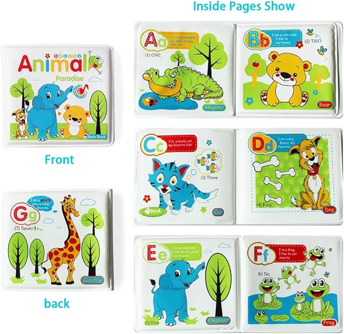 Baby Bath Books-3PCS,Bathtub Toys Floating Waterproof Educational Bath Toy Books for Toddlers-Animal Books,Count Books,Bird Books for Bath time