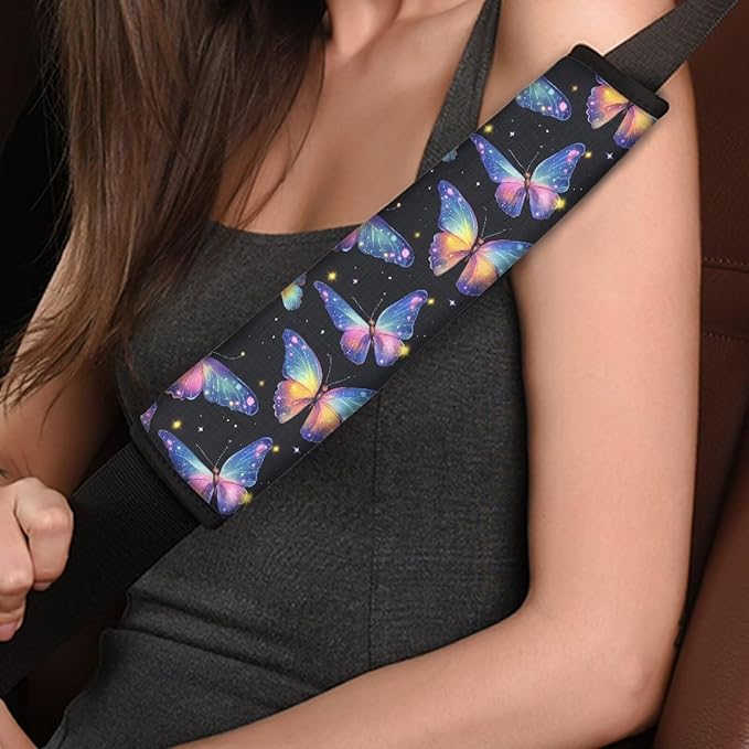 AFPANQZ Colorful Butterfly Car Seat Belt Pads Covers Harness Shoulder Straps Pad Cushion Safety Seatbelt Pillow Cover for Adults Comfortable Driving Adjustable Universal Fit