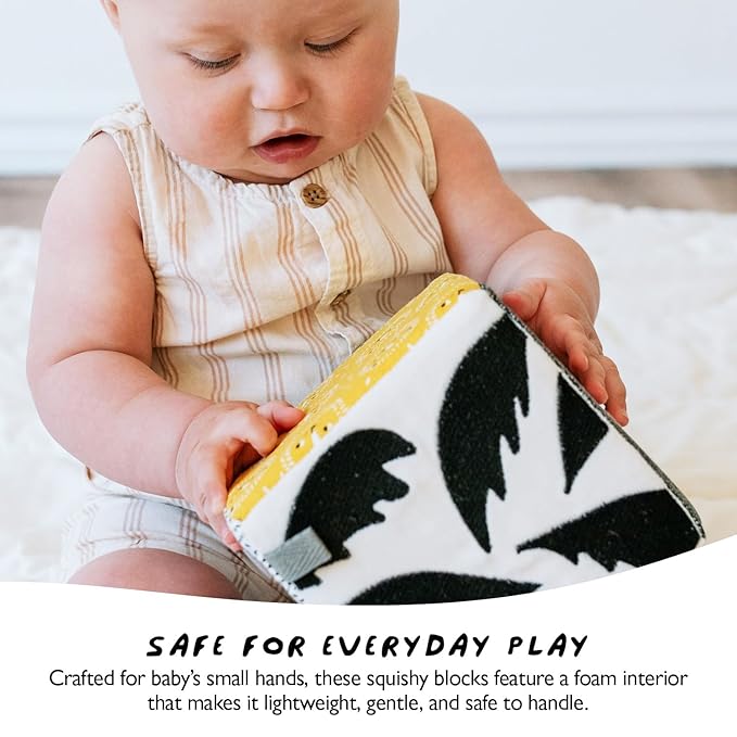 Wee Gallery Soft Block, Baby Sensory Toy with High-Contrast Graphics, Organic Soft Fabric Soft Blocks, Crinkle Flap and Textures, Tummy Time Activity for Babies and Toddlers - Woodland