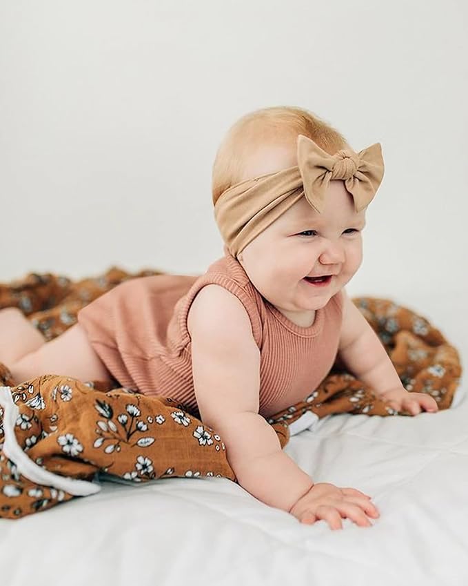 jollybows 3PCS Baby Nylon Headbands Hairbands Hair Bow Elastics for Baby Girls Newborn Infant Toddlers Kids (6-Khaki+Mustard+Leopard, 1 Count (Pack of 3))