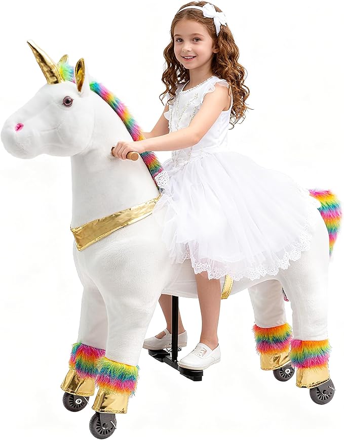 Pipleo Ride on Unicorn Toy for Kids 4 to 9 Years, Unicorn Ride on Toy, Ride on Unicorn Mechanical Plush Animal, No Battery or Electricity, Max Load 165 LBS - Color