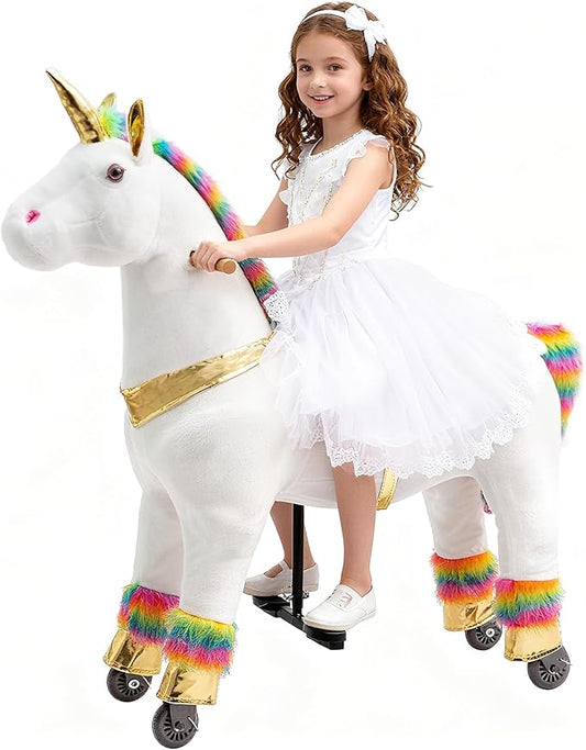 Pipleo Ride on Unicorn Toy for Kids 4 to 9 Years, Unicorn Ride on Toy, Ride on Unicorn Mechanical Plush Animal, No Battery or Electricity, Max Load 165 LBS - Color