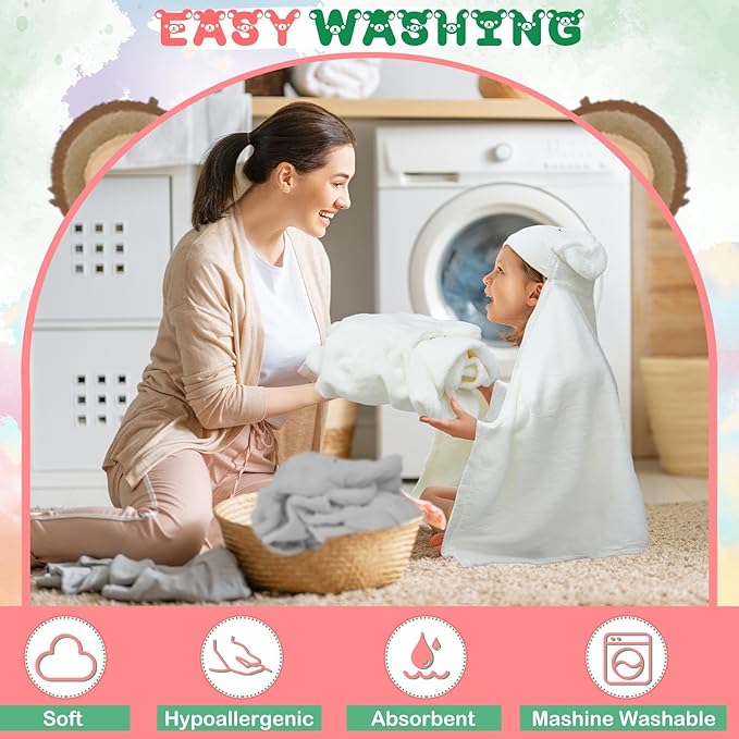 Xtinmee Toddler Bath Towels Hooded for Kid 0-5 Year 28 x 47 Inch Absorbent Baby Hooded Towel with Bear Ears Large Boys Girls Infant Towels Bathrobe Shower Blanket(Classic Color,2 Pcs)