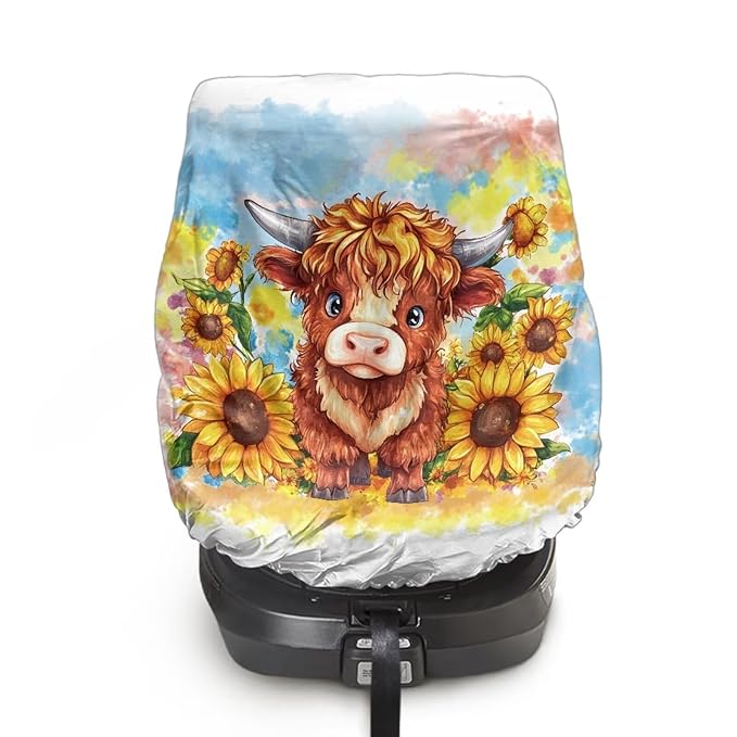 XYZCANDO Sunflower Insulated Car Seat Cover Highland Cow Car Seat Protector for Child Car Seat Stretch Car Seat Covers for Babies Girl Waterproof Infant Car Seat Protector Gift for Wife