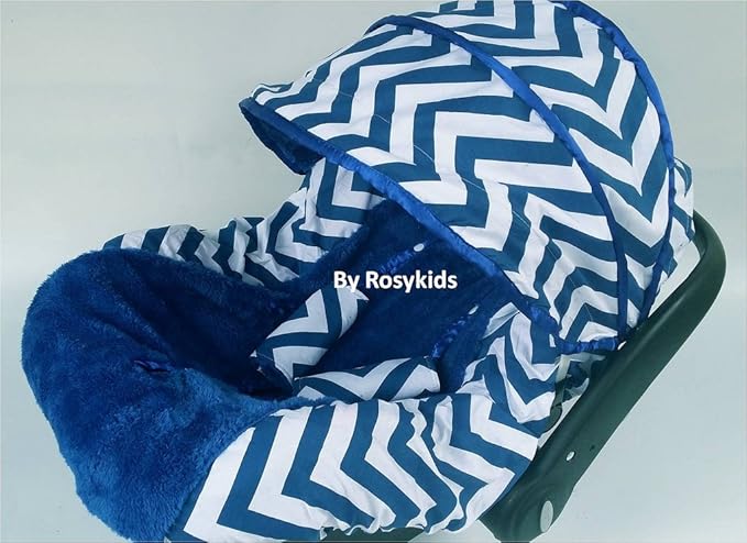 Rosy Kids Infant Carseat Canopy Cover 4pc Whole Caboodle, Baby Car Seat Cover and Canopy Cover Outdoor Traveling Kit, Navy Blue Chevron