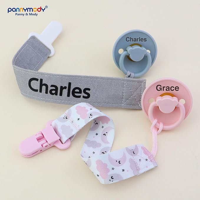 4Pack, Custom Baby Pacifier Holder Clip with Name, Personalized Name Pacifier Clip for Boys and Girls Fits for Most Pacifiers
