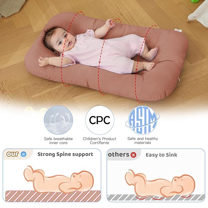 Baby Lounger for Newborn, Bionic Design Baby Lounger, Soft Organic Cotton Breathable Lounger for Infants 0-18 Months (Brown)