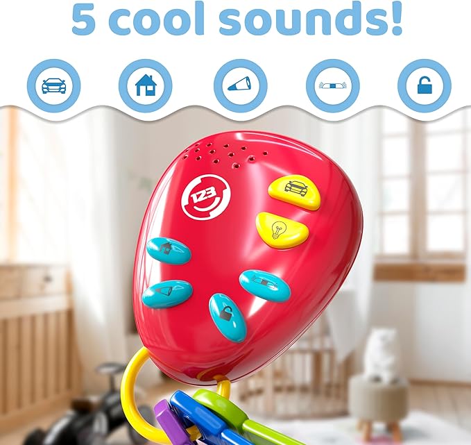 Lollipop Kids Car Keys Sensory BabyToy: Teething Keys, Baby Rattle, All in One! Sensory Toys for Babies and Toddlers. Adventure Ready Batteries Included