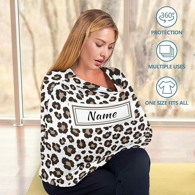 Custom Leopard Cheetah Baby Car Seat Cover Personalized Your Name Nursing Covers Breastfeeding Scarf Infant Carseat Canopy for Mom Baby Gift