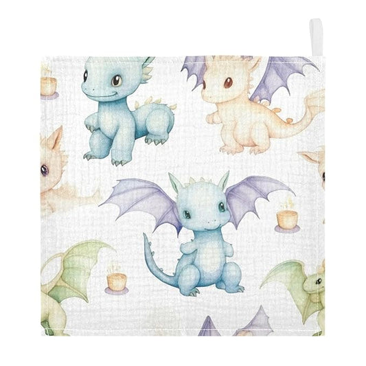 Cute Little Dragons Baby Washcloths, Soft and Absorbent Wash Cloths, Baby Bath Towel, Face Towel for Newborns, Infants, 5 Pack, 12x12 inches