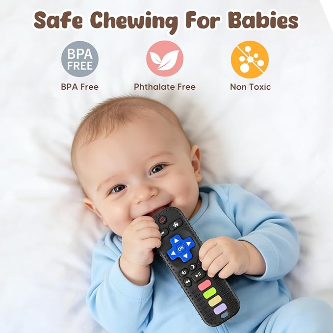 Teething Toys for Babies 0-6 6-12 Months, Food Grade Silicone TV Remote Teether Toy, BPA Free Sensory Chew Toys, Baby Gifts and Newborn Toys
