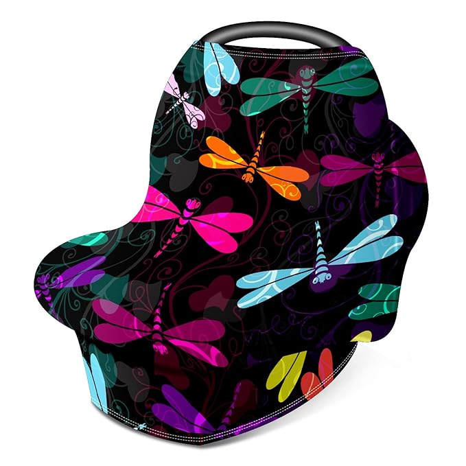 Baby Car Seat Stroller Covers Dragonflies Blue Yellow Rosy Nursing Cover Breastfeeding Scarf Soft Breathable Stretchy Coverage Carseat Canopy Cover for Boys and Girls Soft Breathable Multi Use