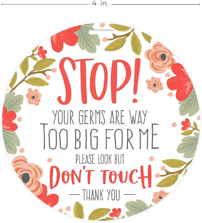 CANOPY STREET Stylish Floral Stop! Don't Touch Baby Car Seat Sign/Modern Illustrated Baby Stroller Germ Tag
