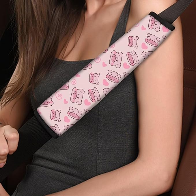 AFPANQZ Cartoon Pigs Seat Belt Cover Pads 2 Packs Comfortable Driving Shoulder Protectors Vehicle Safety Seatbelt Pads Soft Comfort Cushion Car Seats Accessories Backpack Strap Pad Pink