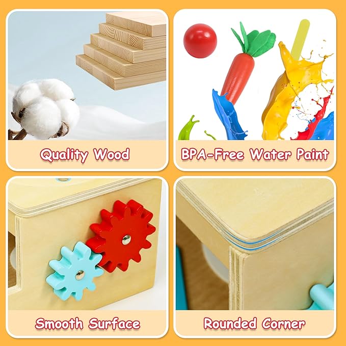 Montessori Toys for 1 Year Old, 6 in 1 Wooden Toys for Baby Boy Girl, Object Permanence Box, Color&Shape Sorting Learning Matching Game, Carrot Harvest, Preschool Educational Gift (new coin box)