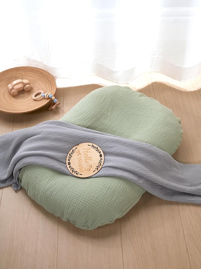 TILLYOU Muslin Baby Lounger Cover, 100% Cotton Newborn Lounger Cover, 2 Pack Baby Nest Slipcover for Boys Girls, Cover Only, Grey and Saga