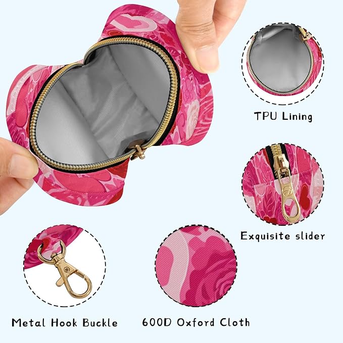 Pacifier Holder with Clip Pacifier Case for Diaper Bag Round Baby Pacifier Pouch Box Bag Portable Pink Love and Rose Valentine