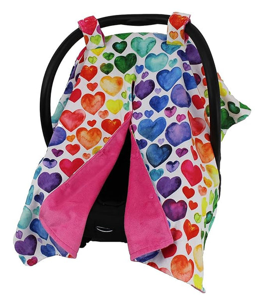 DEAR BABY GEAR Heart Deluxe Car Seat Canopy - Double Layer, Bright Colored Hearts, Hot Pink Smooth, Hot Pink, 40 x 30 Inches