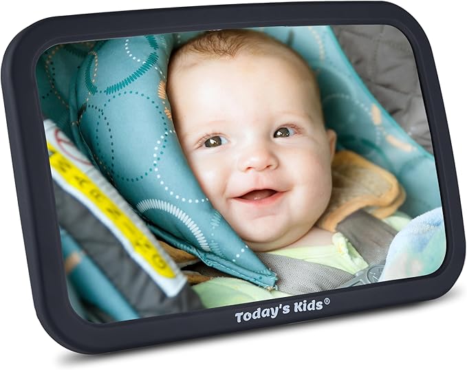 Todays Kids Baby Car Mirror for Back Seat Rear Facing - 360-Degree Adjustable Backseat Baby Mirror for Car, Extra Wide & Crystal Clear Car Mirror Baby Rear Facing Seat - Fully Assembled & Shatterproof