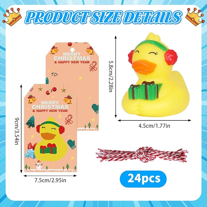 24Pcs Bulk Rubber Ducks Set with 24 Cards & Cotton Ropes - Adorable Heart Designs for Ducking Decor, Party Favors & Gift Exchange - Perfect for Adult