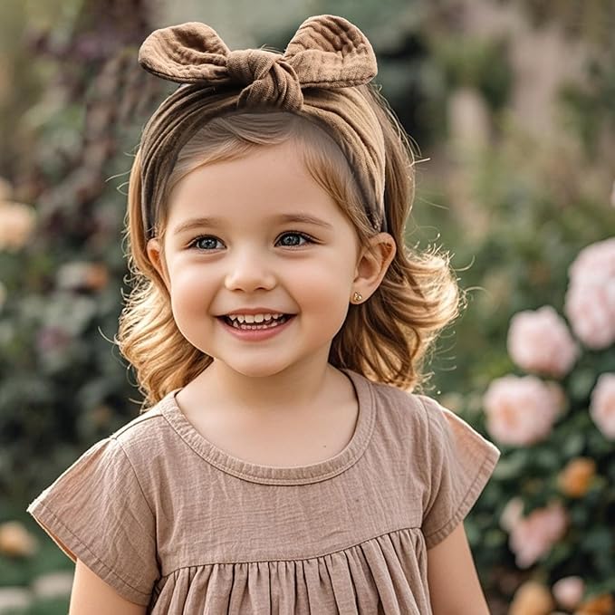 Baby Girl Elastic Muslin Hair Bow Headband, Top Knottedd Solid and Floral Headwrap for Newborn, Infant, Toddlers (CJkhakiset)