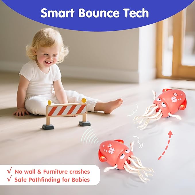 hahaland Dancing Squid Toy - Tummy Time Toys, Crawling Toys, Rechargeable Wiggling Musical Standing Toy, Funny Baby Girl Gifts, Electric Dancing Octopus Christmas Baby Gifts Toddler Stocking Stuffers